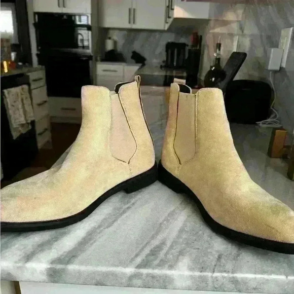 Beige Chelsea Boots Men Flock Slip-On Business Men Short
Boots Size 39 - Picture 8 of 11